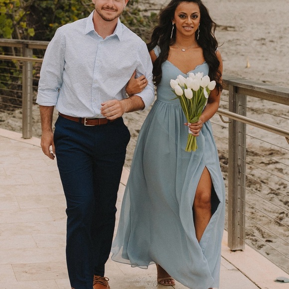 Light Blue Maxi Bridesmaids Wedding Dress - Picture 1 of 2